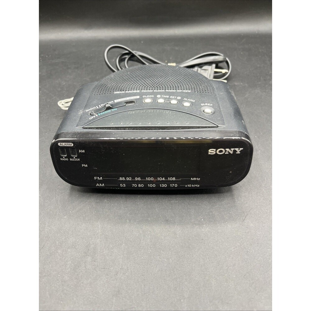 SONY ICF-C212 Dream Machine FM/AM Green LED Black Alarm Clock Radio Tested